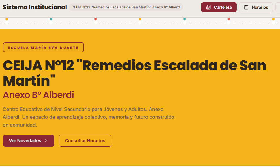 Captura del Sistema Administrativo CEIJA para instituciones educativas de jóvenes y adultos