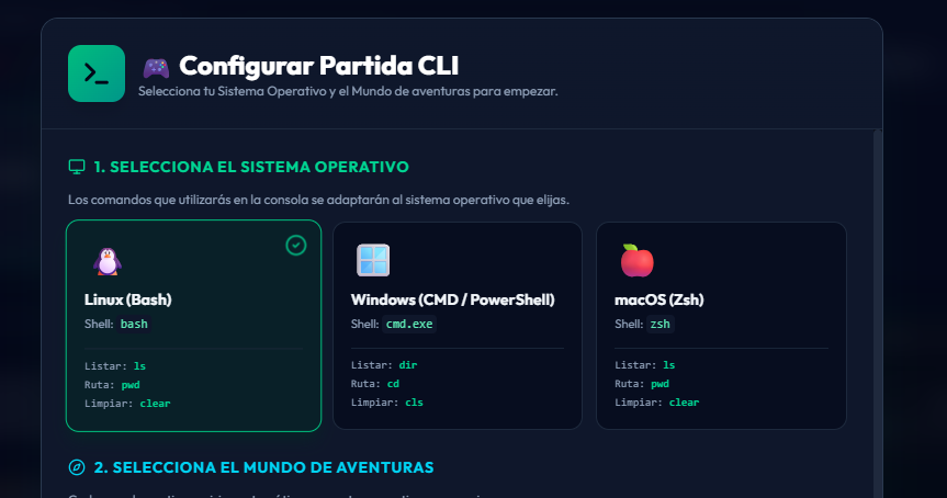 Captura de la interfaz de CLIeducation, el entorno para aprender la línea de comandos