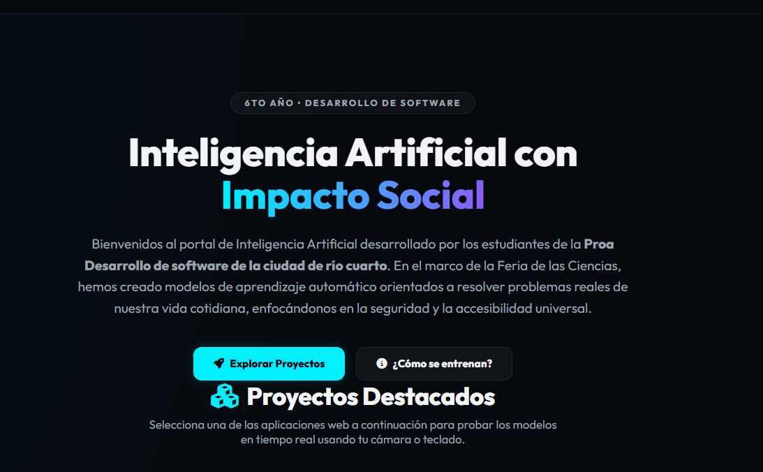 Portada del portal Inteligencia Artificial con Impacto Social, de PROA, con los modelos entrenados por los estudiantes
